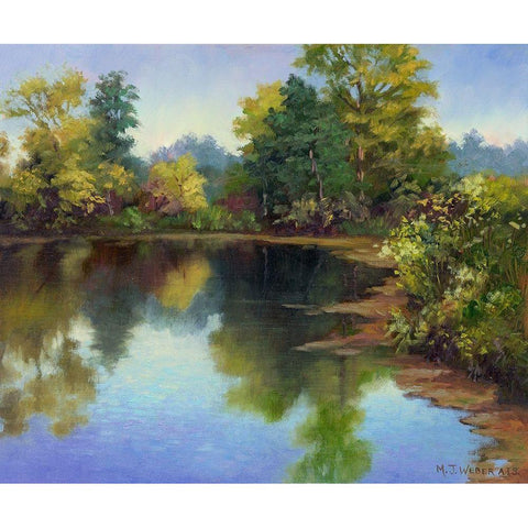 Summer Pond Gold Ornate Wood Framed Art Print with Double Matting by Weber, Mary Jean