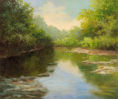 OBannon Summer Creek Black Ornate Wood Framed Art Print with Double Matting by Weber, Mary Jean