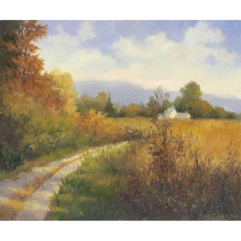 Autumn Country Road Gold Ornate Wood Framed Art Print with Double Matting by Weber, Mary Jean