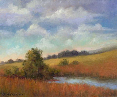 September Fields White Modern Wood Framed Art Print with Double Matting by Weber, Mary Jean