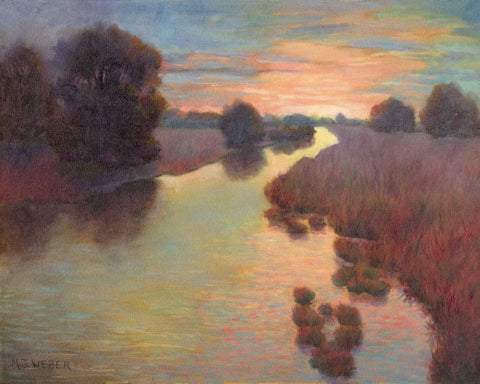 Evening Wetlands Black Ornate Wood Framed Art Print with Double Matting by Weber, Mary Jean