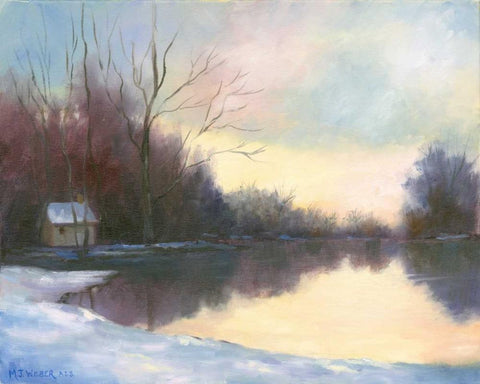 Winter Glow White Modern Wood Framed Art Print with Double Matting by Weber, Mary Jean