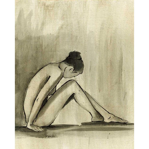 Sumi-e Figure III Gold Ornate Wood Framed Art Print with Double Matting by Harper, Ethan