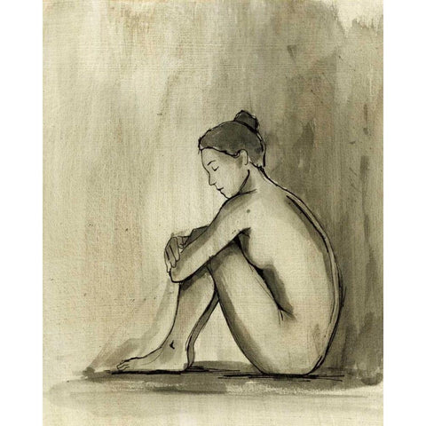 Sumi-e Figure IV Black Modern Wood Framed Art Print with Double Matting by Harper, Ethan