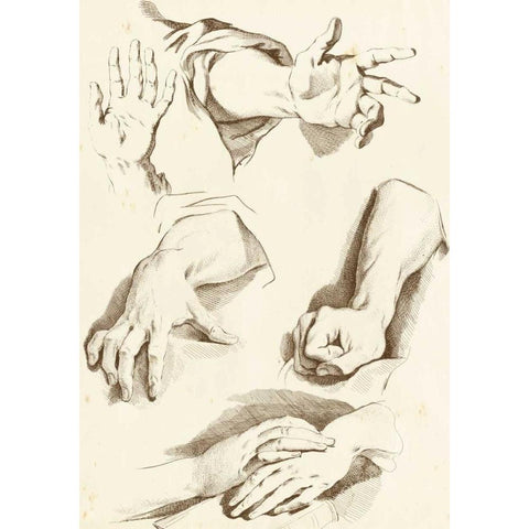 Study of Hands White Modern Wood Framed Art Print by Diderot