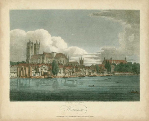 View of Westminster Black Ornate Wood Framed Art Print with Double Matting by Greig, J.