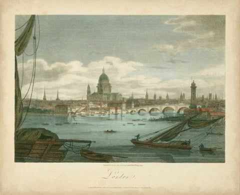 View of London Black Ornate Wood Framed Art Print with Double Matting by Greig, J.