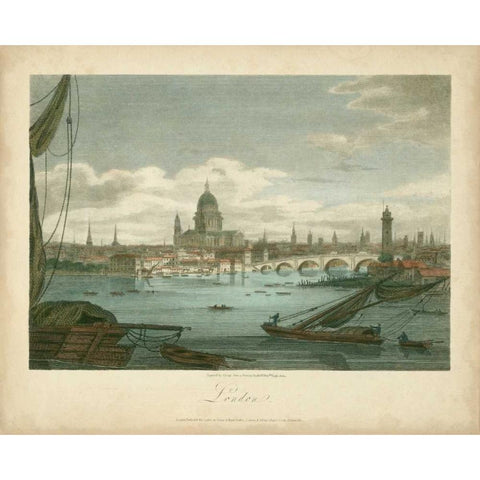 View of London Black Modern Wood Framed Art Print with Double Matting by Greig, J.