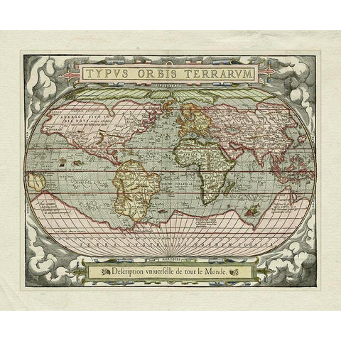 Typvs Orbis Map Gold Ornate Wood Framed Art Print with Double Matting by Unknown