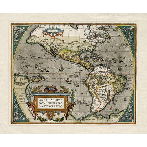 Novi Orbis Map Black Modern Wood Framed Art Print with Double Matting by Unknown