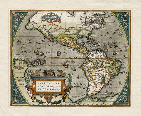 Novi Orbis Map White Modern Wood Framed Art Print with Double Matting by Unknown