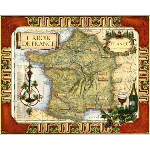 Wine Map of France on CGP White Modern Wood Framed Art Print by Unknown