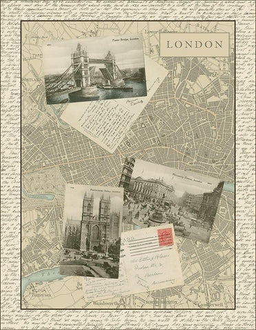 Vintage Map of London White Modern Wood Framed Art Print with Double Matting by Vision Studio