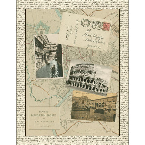 Vintage Map of Rome White Modern Wood Framed Art Print by Vision Studio