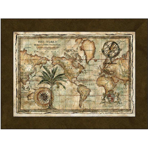 World Map with Globe  Black Modern Wood Framed Art Print with Double Matting by Unknown