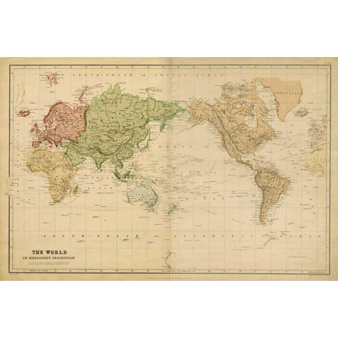 The World-on Mercators Projection Black Modern Wood Framed Art Print with Double Matting by Vision Studio