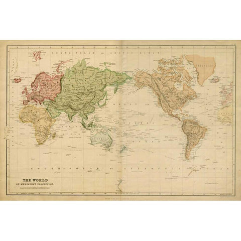 Mercators Projection Gold Ornate Wood Framed Art Print with Double Matting by Vision Studio