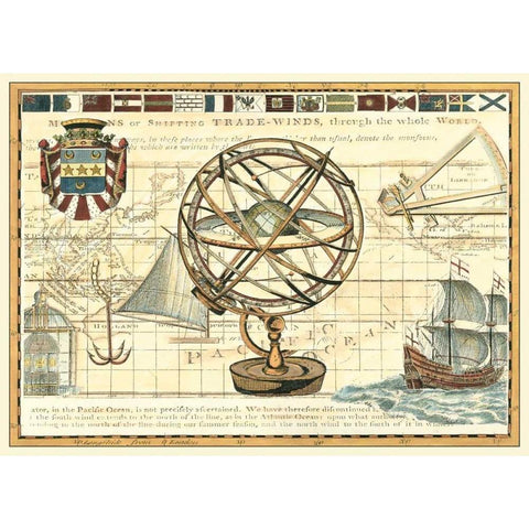 Nautical Map I Black Modern Wood Framed Art Print with Double Matting by Vision Studio