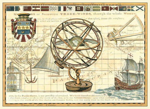 Nautical Map I Black Ornate Wood Framed Art Print with Double Matting by Vision Studio