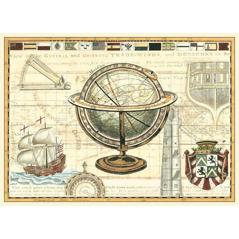 Nautical Map II Black Modern Wood Framed Art Print with Double Matting by Vision Studio