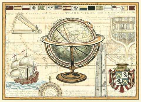 Nautical Map II White Modern Wood Framed Art Print with Double Matting by Vision Studio