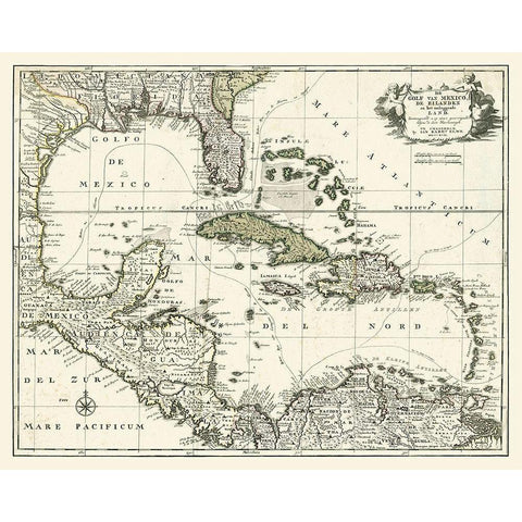 Map of the Gulf of Mexico Black Modern Wood Framed Art Print with Double Matting by unknown