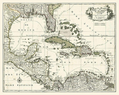 Map of the Gulf of Mexico Black Ornate Wood Framed Art Print with Double Matting by unknown