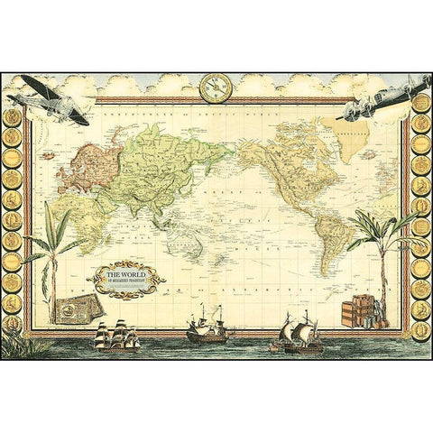 Adventure Map Gold Ornate Wood Framed Art Print with Double Matting by Vision Studio