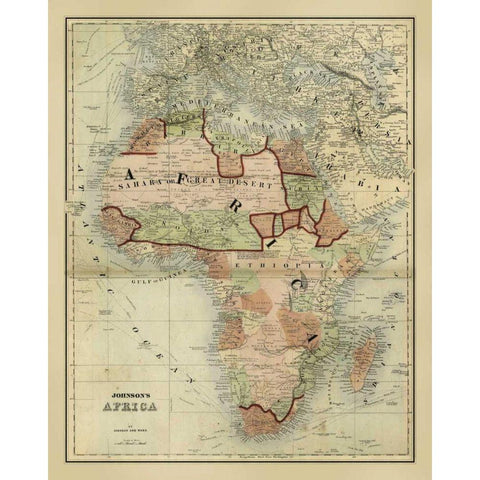 Antique Map of Africa Gold Ornate Wood Framed Art Print with Double Matting by Johnson