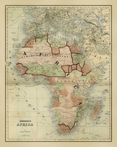 Antique Map of Africa Black Ornate Wood Framed Art Print with Double Matting by Johnson