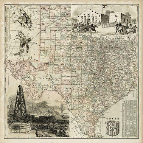 Map of Texas Black Modern Wood Framed Art Print with Double Matting by Vision Studio