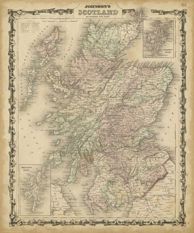 Johnsons Map of Scotland White Modern Wood Framed Art Print with Double Matting by Johnson