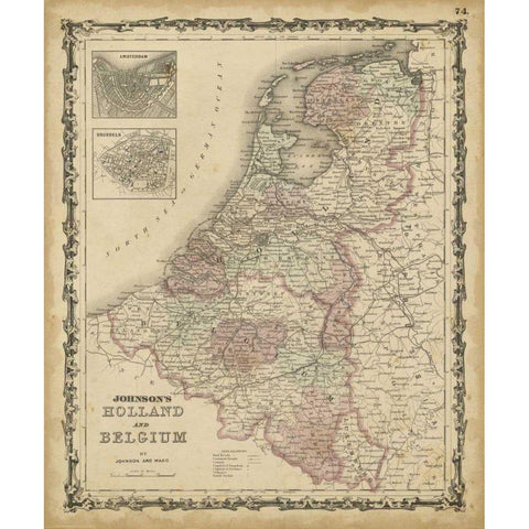 Johnsons Map of Holland and Belgium White Modern Wood Framed Art Print by Johnson