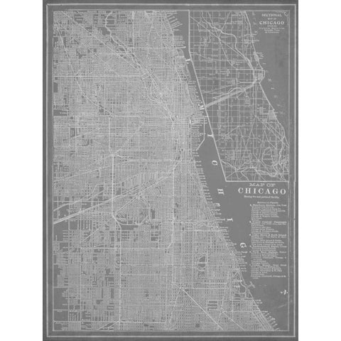 City Map of Chicago Black Modern Wood Framed Art Print with Double Matting by Vision Studio