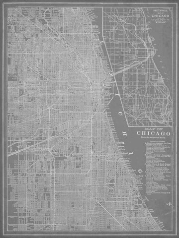 City Map of Chicago Black Ornate Wood Framed Art Print with Double Matting by Vision Studio