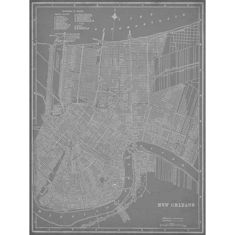 City Map of New Orleans White Modern Wood Framed Art Print by Vision Studio