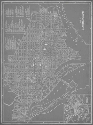 City Map of Washington, D.C. Black Ornate Wood Framed Art Print with Double Matting by Vision Studio