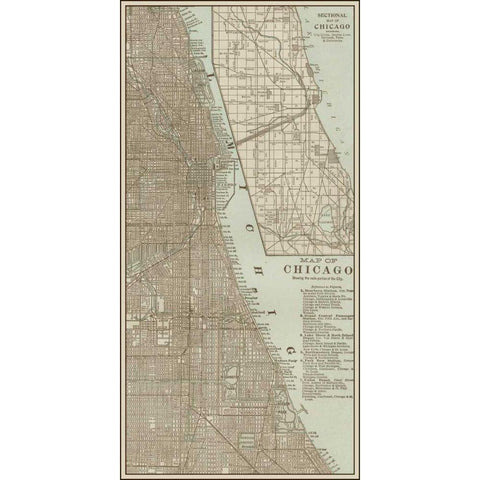 Tinted Map of Chicago Gold Ornate Wood Framed Art Print with Double Matting by Vision Studio