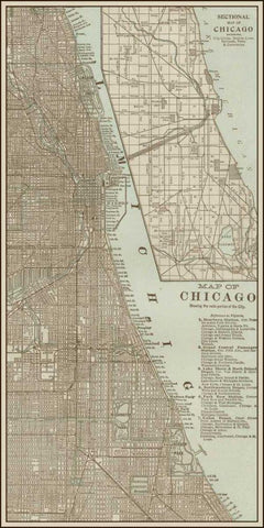 Tinted Map of Chicago White Modern Wood Framed Art Print with Double Matting by Vision Studio
