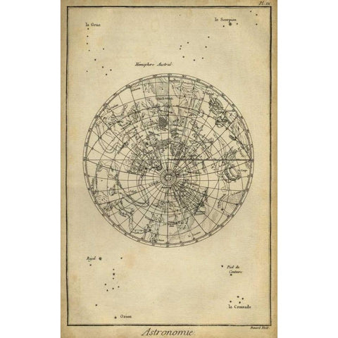 Antique Astronomy Chart II Black Modern Wood Framed Art Print with Double Matting by Diderot, Denis