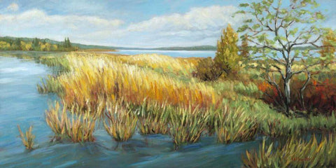 Marsh Edge White Modern Wood Framed Art Print with Double Matting by Pfannmuller, A. A.