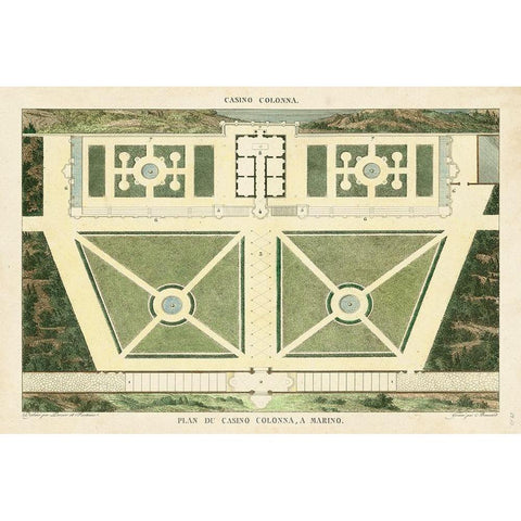 Plan du Casino Colonna, A Marino Gold Ornate Wood Framed Art Print with Double Matting by Bonnard