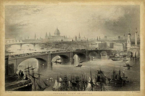 General View of London Black Ornate Wood Framed Art Print with Double Matting by Bartlett, W.H.