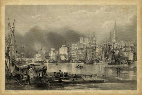 Newcastle Upon Tyne Black Ornate Wood Framed Art Print with Double Matting by Balmer, G.