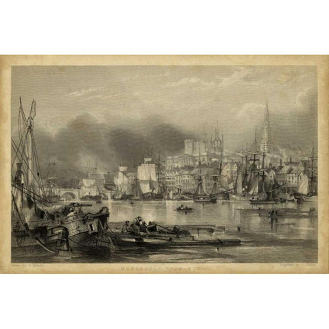 Newcastle Upon Tyne Gold Ornate Wood Framed Art Print with Double Matting by Balmer, G.