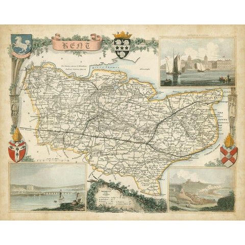 Map of Kent Gold Ornate Wood Framed Art Print with Double Matting by Unknown