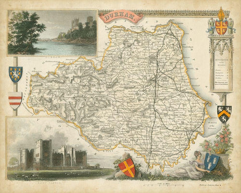 Map of Durham White Modern Wood Framed Art Print with Double Matting by Unknown