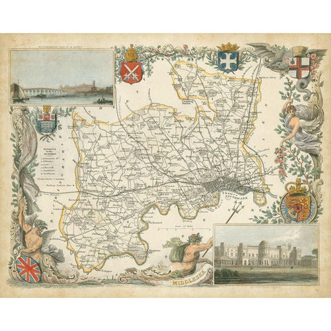 Map of Middlesex Black Modern Wood Framed Art Print by Unknown