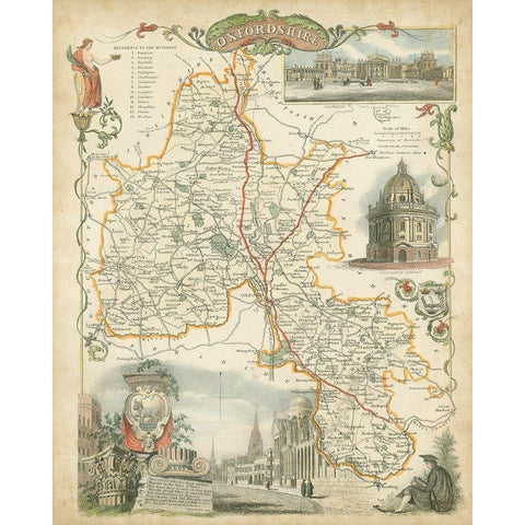 Map of Oxfordshire Gold Ornate Wood Framed Art Print with Double Matting by Unknown