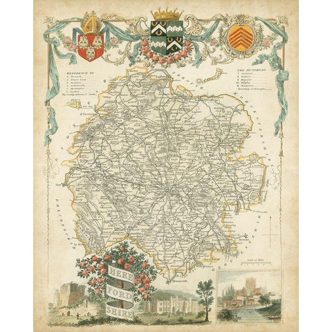 Map of Herefordshire Black Modern Wood Framed Art Print with Double Matting by Unknown